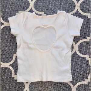 Zara ribbed tee with heart-shape cut out - White, size 6